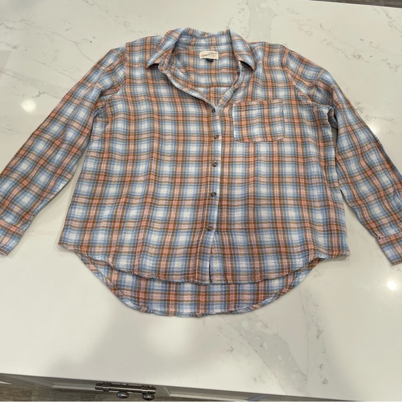 Universal Thread blue & orange lightweight button down shirt - Picture 8 of 15